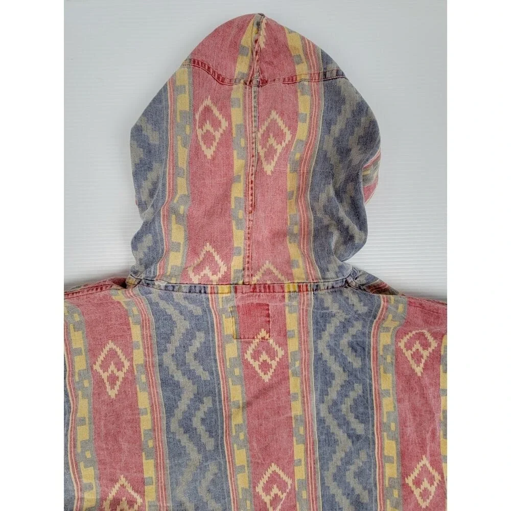 Vintage Retro Andrews Blues Aztec Southwestern Mens‎ Medium Baggy Hooded Sweater